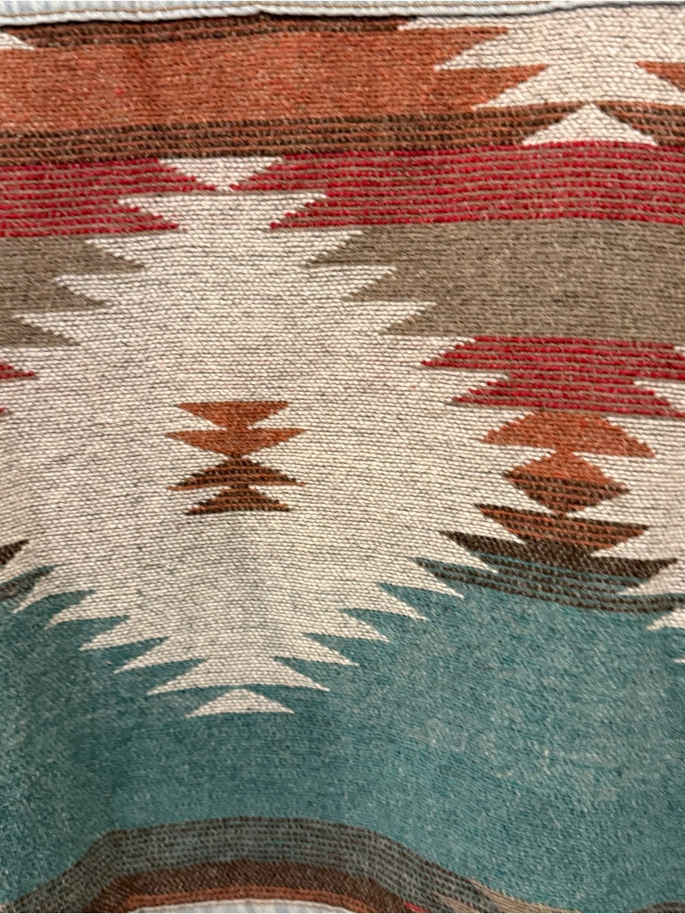 Light Wash Denim Jacket with Southwestern Teal & Rust Pattern size medium/large - Picture 3 of 3